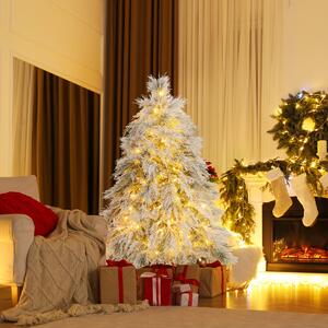 Costway Albero di Natale rivestito di neve di 146cm con cerniera e luci LED bianche calde, Albero di Natale artificiale