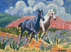 Illustrazione Two horses, Eleanor Baker, (40 x 30 cm)