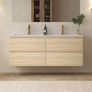 Mobile bagno 120 cm 4 cassetti doppio lavabo legno chiaro | KAM-HR120C - KAMALU