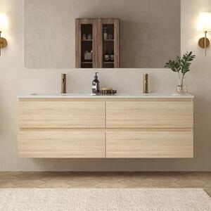 Mobile bagno 140 cm 4 cassetti doppio lavabo legno chiaro | KAM-HR140C - KAMALU