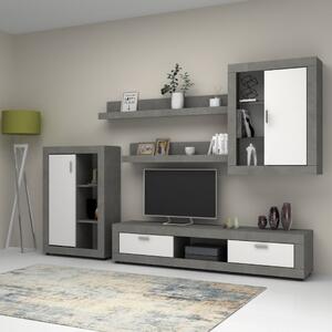 Parete attrezzata Ocean grigio beton e bianco 270 cm