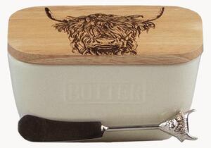 Set burriera in ceramica con coltello da burro Highland Cow, set da 2