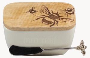 Set burriera in ceramica con coltello e coperchio in legno di quercia Bee 2 pz