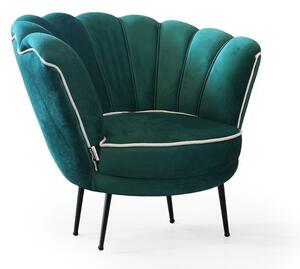 Poltrona a conchiglia Orel 75x80x75 cm in velluto verde smeraldo bordo bianco
