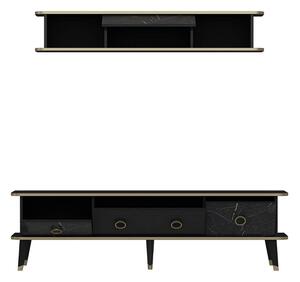 Porta tv con pensile Bientv 180 effetto marmo nero particolari oro