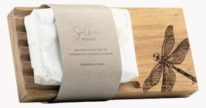 Set porta sapone in legno di quercia con sapone Dragonfly, set da 2