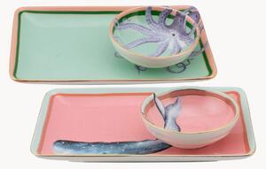 Set di 2 piatti sushi in Fine Bone China con ciotole per salsa Animal