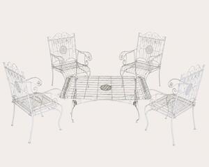 KEYHOMESTORE | Set Giardino Antik con Tavolino Fumo e 4 Poltroncine Bianco Anticato