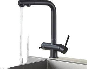 Rubinetto da cucina, doppia maniglia, funzione spray estraibile, nero B