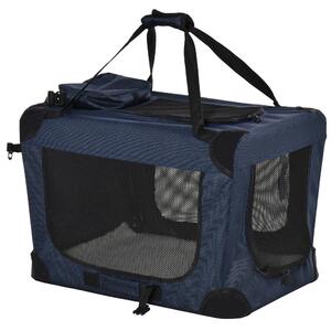 Trasportino per Cani a 3 Ingressi 70x51x50 cm con Cuscino e Sacche Portaoggetti in Tessuto Oxford Blu Scuro