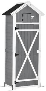 Casetta Box da Giardino Porta Attrezzi 78x52,5x182 cm con Ripiano Rimovibile e Tavolo da Lavoro in Abete Grigia