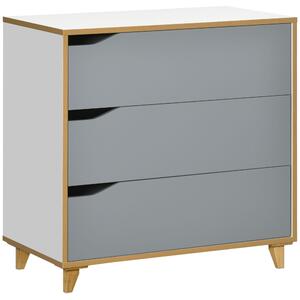 Cassettiera 3 Cassetti 75x42x75 cm in Truciolato e MDF Bianca Grigia e Marrone