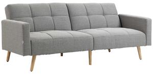 Divano Letto 2 Posti Matrimoniale 205x95x80 cm Schienale Regolabile in Tessuto Effetto Lino Grigio