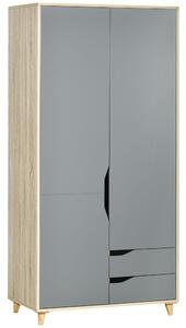 Armadio Guardaroba a 2 Ante 88,9x50,1x184,5 cm 3 Ripiani e 2 Cassetti in Truciolato e MDF Grigio