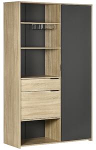 Credenza Moderna da Cucina 110x41,5x180 cm con Armadietto Cassetto e Porta Calici in MDF Legno Naturale e Grigio