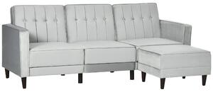 Divano Letto 3 Posti 218x85x86 cm con Poggiapiedi e Schienale Reclinabile in Tessuto Effetto Velluto Grigio Chiaro