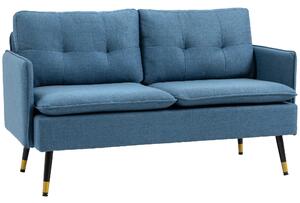 Divano 2 Posti 139x68x80 cm con Cuscini Imbottiti e Gambe in Acciaio in Tessuto Blu Scuro