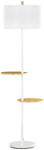 Lampada da Terra a Piantana Ø40x163 cm con 2 Mensole e Paralume in Tessuto Bianco