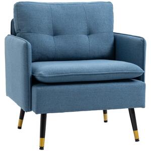 Poltrona Imbottita 76x68x80 cm in Tessuto Effetto Lino Blu