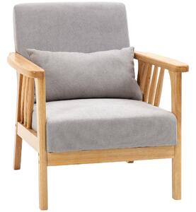 Poltrona 68x75x78 cm con Cuscino in Legno e Tessuto Vellutato Grigio