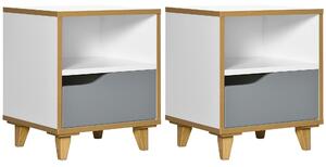 Set di 2 Comodini 36,8x33x43,8 cm con Cassetto e Ripiano in MDF Bianco e Grigio