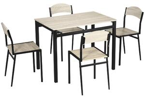 Set da Pranzo Tavolo Rettangolare e 4 Sedie in Acciaio e MDF Nero e Rovere