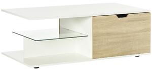 Tavolino da Caffè 106x58x39 cm con Cassetti e Ripiano in Vetro in Truciolato Bianco
