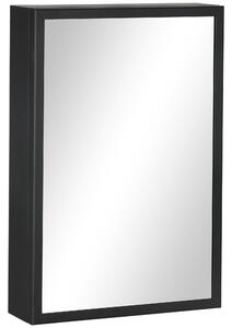 Specchiera Bagno 40x12x60 cm 1 Anta 3 Ripiani in Acciaio Nero
