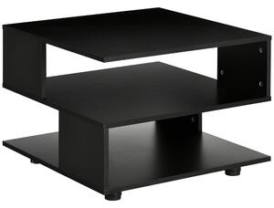 Tavolino da Caffè Asimmetrico 60x60x45 cm con Ripiani e Piedini Regolabili in Legno Nero