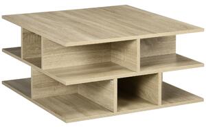 Tavolino da Caffè a 2 Livelli 70x70x36,5 cm con Ripiani Aperti in Truciolato color Legno