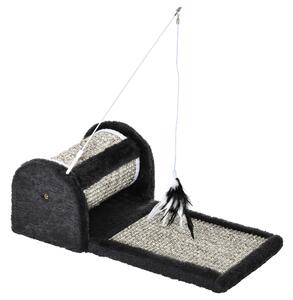 Tiragraffi per Gatti in Truciolato 44x24x16 cm con Gioco di Piume in Truciolato Peluche e Sisal Grigio