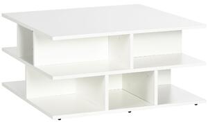 Tavolino da Caffè a 2 Livelli 70x70x36,5 cm con Ripiani Aperti in Truciolato Bianco