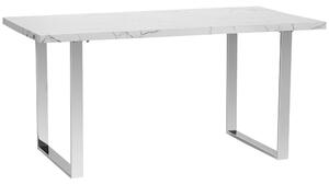 Tavolo Rettangolare 155x85x75 cm Max 6-8 Persone in MDF e Acciaio Effetto Marmo Bianco