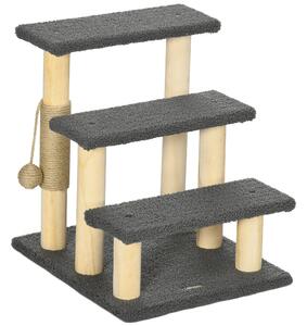 Tiragraffi Scaletta per Gatti a 3 Livelli 45x40x48 cm con Pallina Pali in Juta Grigio