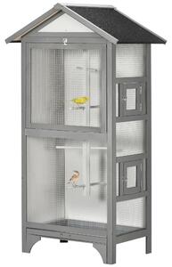 Voliera Gabbia per Uccelli da Esterno 80,5x57x158,5 cm Tetto in Asfalto in Legno di Abete Grigio Chiaro