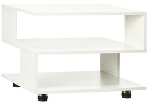 Tavolino da Caffè Asimmetrico 60x60x45 cm con Ripiani e Piedini Regolabili in Legno Bianco