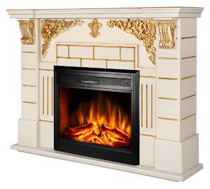 Camino Elettrico da Pavimento 111x145x38 cm Effetto Fiamma 1950W Imperial & Carmen Avorio