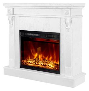 Camino Elettrico da Pavimento 90x100x30 cm Effetto Fiamma 1500W Solomon & Lorance Bianco