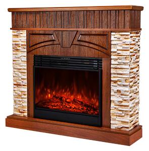 Camino Elettrico da Pavimento 113x127x31 cm Effetto Fiamma 1950W Zeus & Mirabella Noce