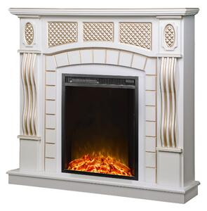 Camino Elettrico da Pavimento 112x115x30 cm Effetto Fiamma 1500W Amsterdam & Miriam Bianco