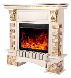 Camino Elettrico da Pavimento 109x110x33 cm Effetto Fiamma 1500W Topaz & Lorance Avorio