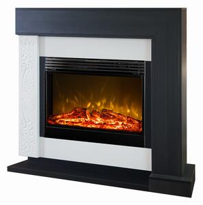 Camino Elettrico da Pavimento 120x127x30 cm Effetto Fiamma 1950W Neon & Mirabella Bianco/grigio