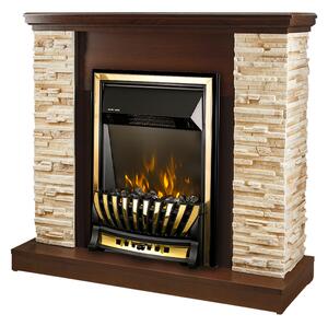 Camino Elettrico da Pavimento 90,3x98x30 cm Effetto Fiamma 2000W Rock & Meridian Noce