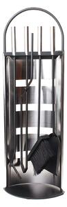 Set Camino 4 Pezzi 68x22 cm Scopino Paletta Attizzatoio e Pinza con Supporto Crash Black Nero