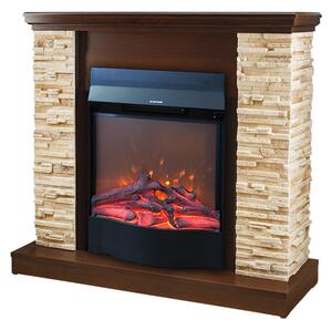 Camino Elettrico da Pavimento 90,3x98x30 cm Effetto Fiamma 1600W Rock & Corsica Noce