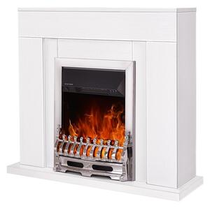 Camino Elettrico da Pavimento 85x95x30 cm Effetto Fiamma 2000W Arthur & Galileo Silver Bianco