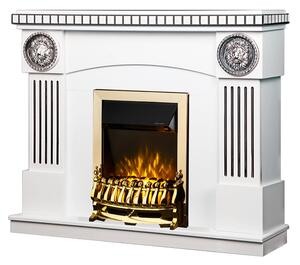 Camino Elettrico da Pavimento 105x120x33 cm Effetto Fiamma 2000W Prometeo & Galileo Gold Bianco/nero