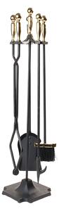 Set Camino 4 Pezzi 80x17 cm Scopino Paletta Attizzatoio e Pinza con Supporto Moon Nero/dorato