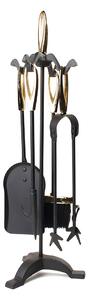 Set Camino 4 Pezzi 60x17 cm Scopino Paletta Attizzatoio e Pinza con Supporto Versailles Nero/dorato