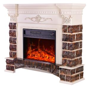 Camino Elettrico da Pavimento 102x120x33 cm Effetto Fiamma 1500W Charlotte Bianco/noce